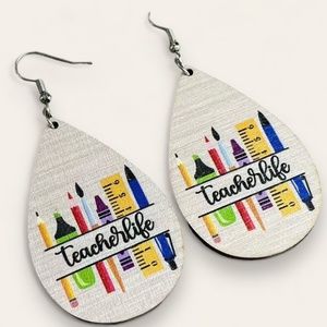 NWT Earrings Teacher Life Water Drop Shape Cream Wood Earrings